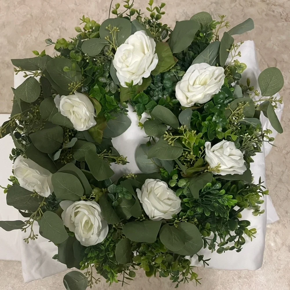 Elegant Green Eucalyptus Wreath with Glass Candle Holders - Home Party Supplies